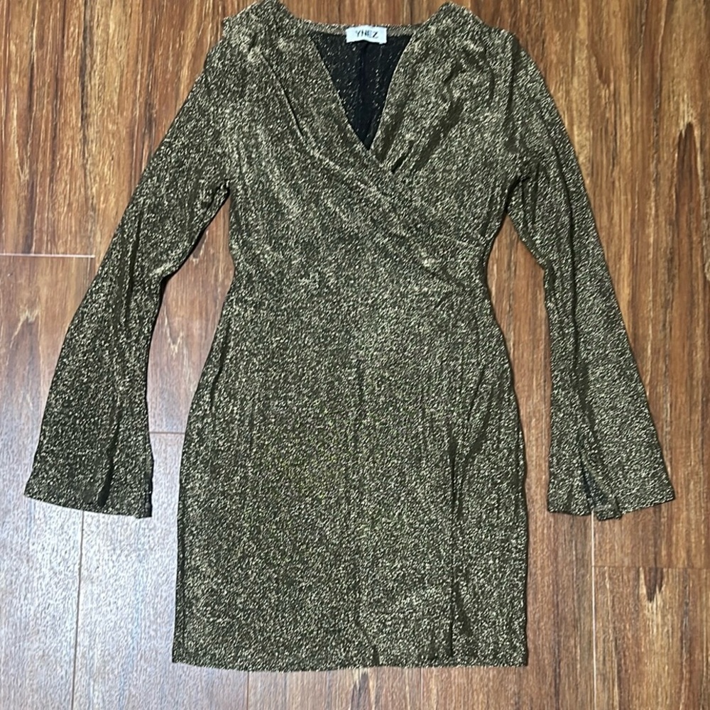 Elegant Gold Long Sleeve Dress size M
